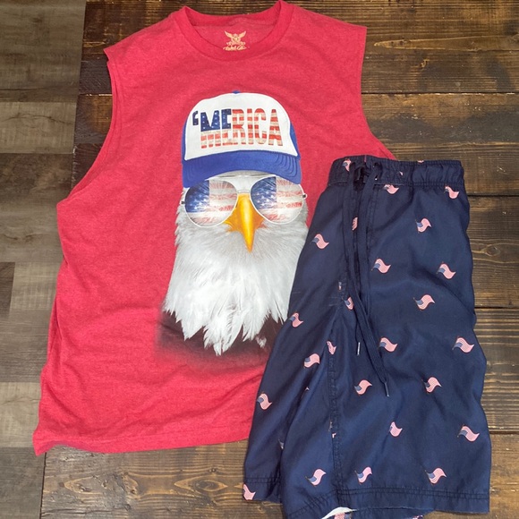 Faded Glory Other - America Summer Combo: Swim Trunks and Sleeveless shirt 🇺🇸🇺🇸🇺🇸